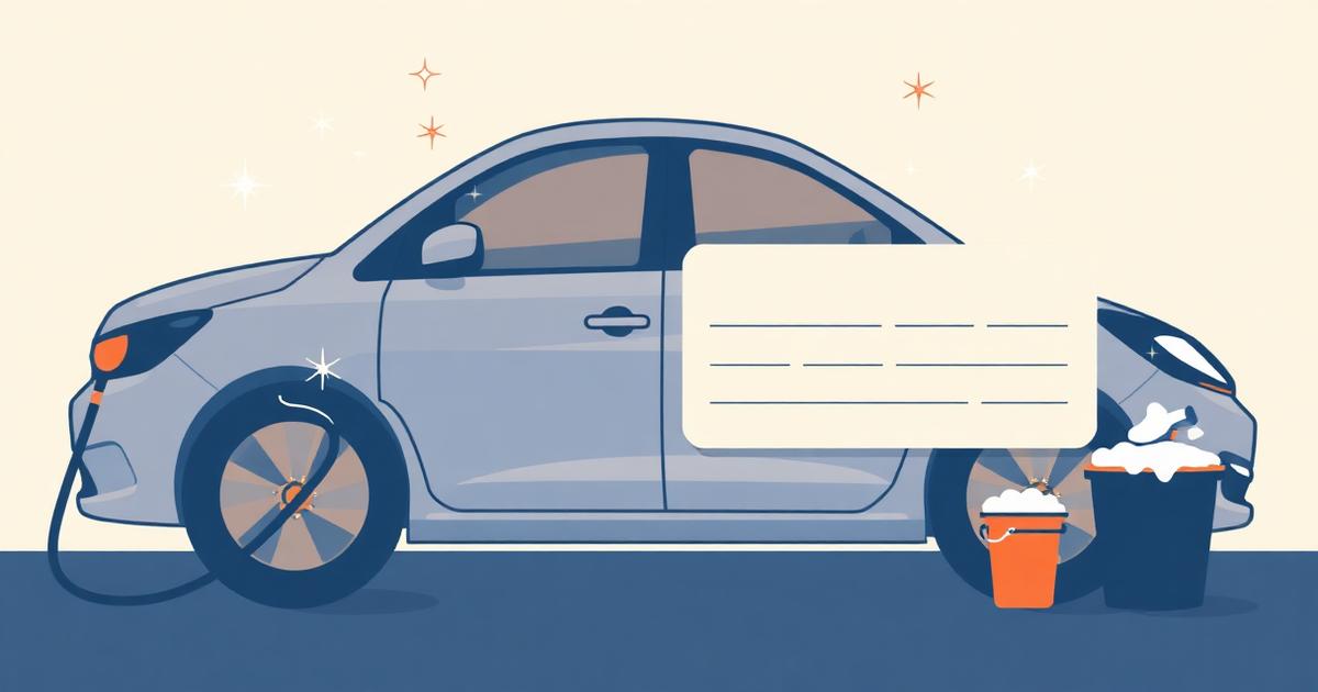 Illustration of a car with polish swirls beside a booking form listing detailing packages and arrival windows