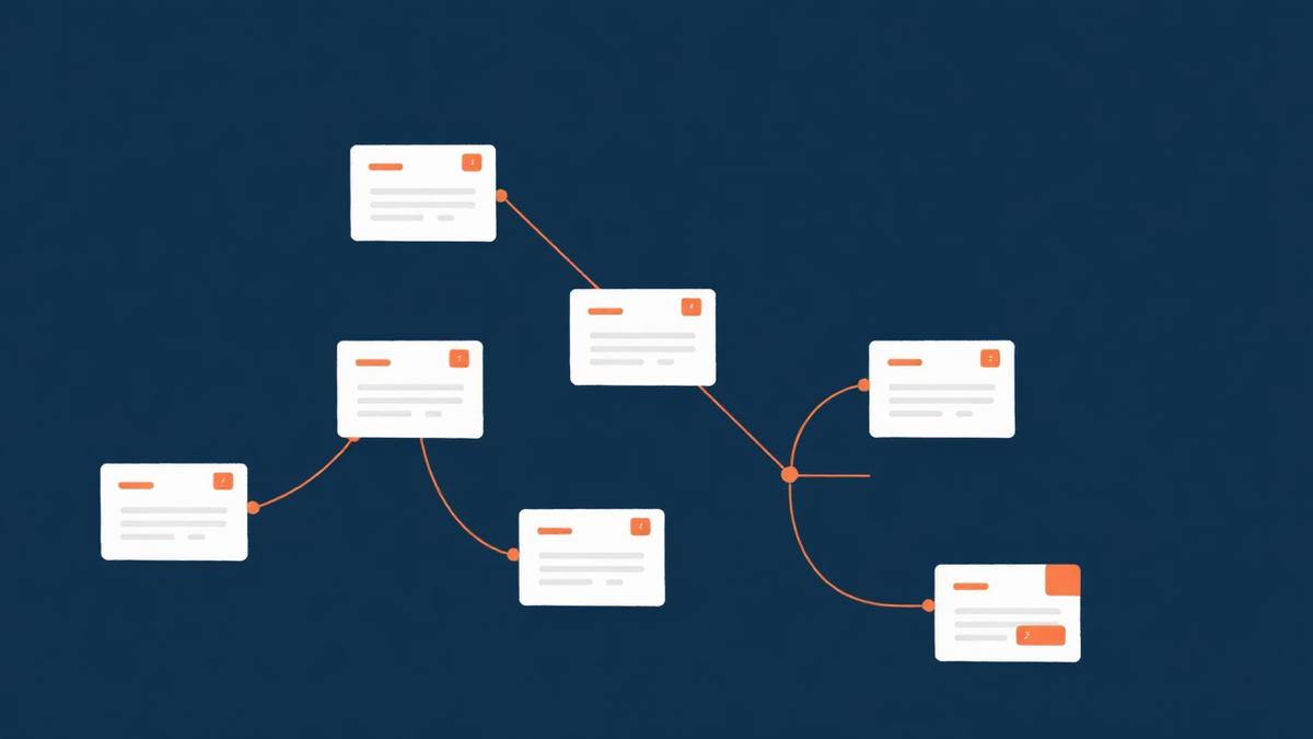 Illustration of a branching form flow with two paths on a navy background