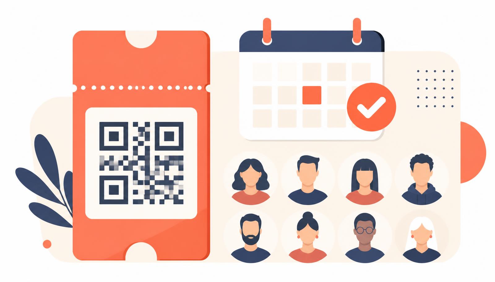 Flat illustration of an event registration form with a ticket and calendar icon