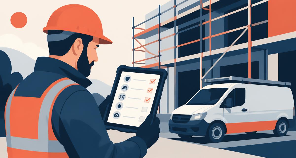 Illustration of a site engineer completing an inspection checklist on a rugged tablet